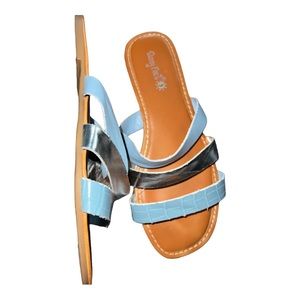 Sunny Feet blue & silver faux leather slide sandals